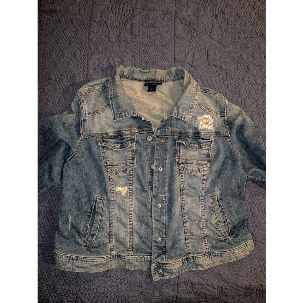 Lane Bryant Denim Jacket Womens Size 22 Distressed Stretch Jean Jacket Plus Y2K